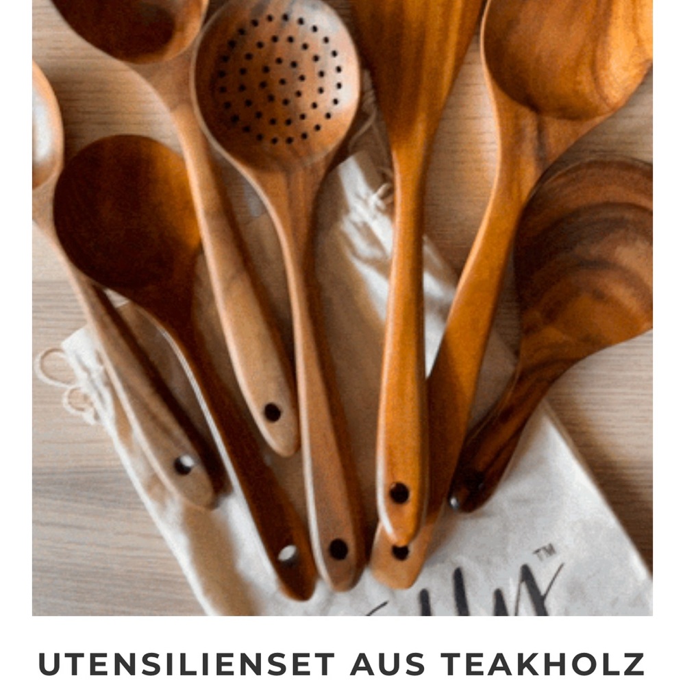 Brown Teak Wood Cooking Utensil Set